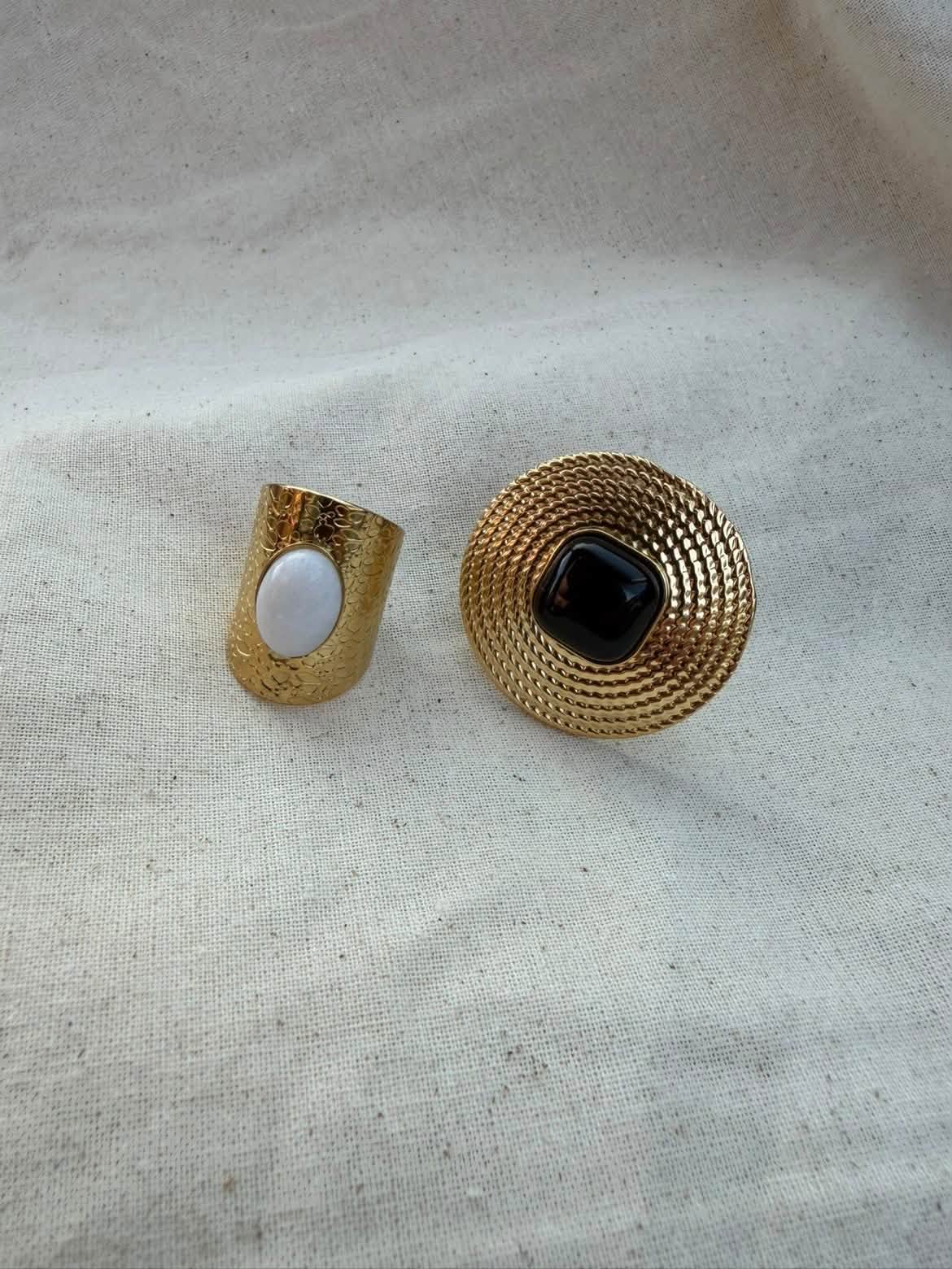 Bague Nacre et Disque noir